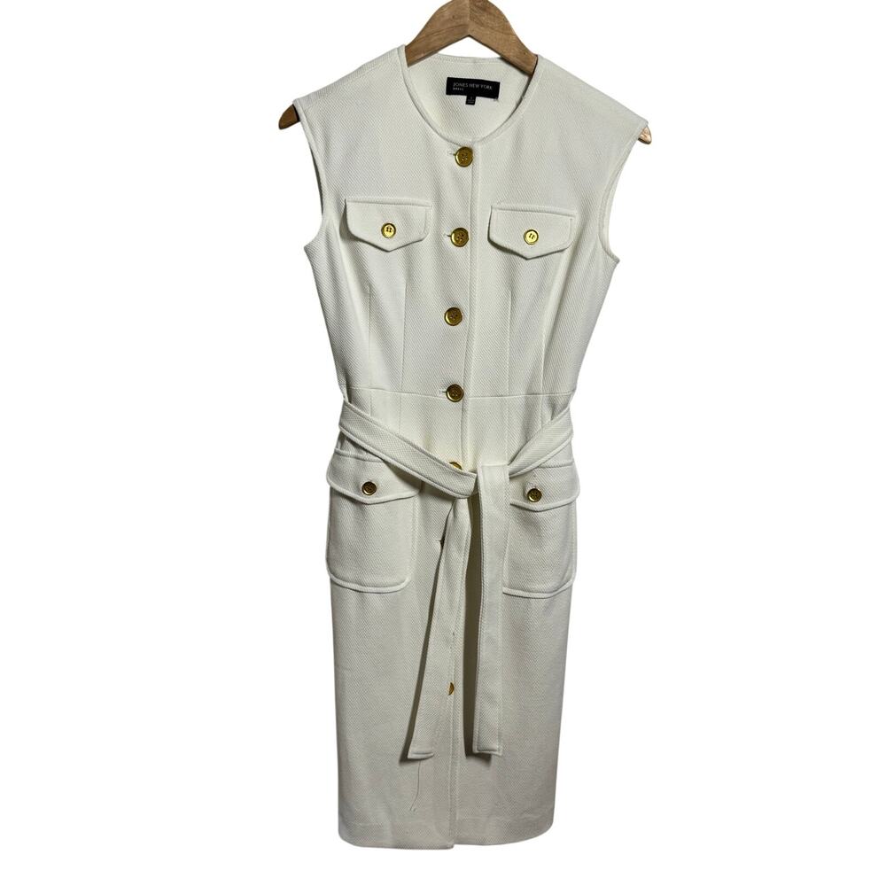 Jones New York Old Money Button Down Dress Women 2 Ivory White Quite Luxury